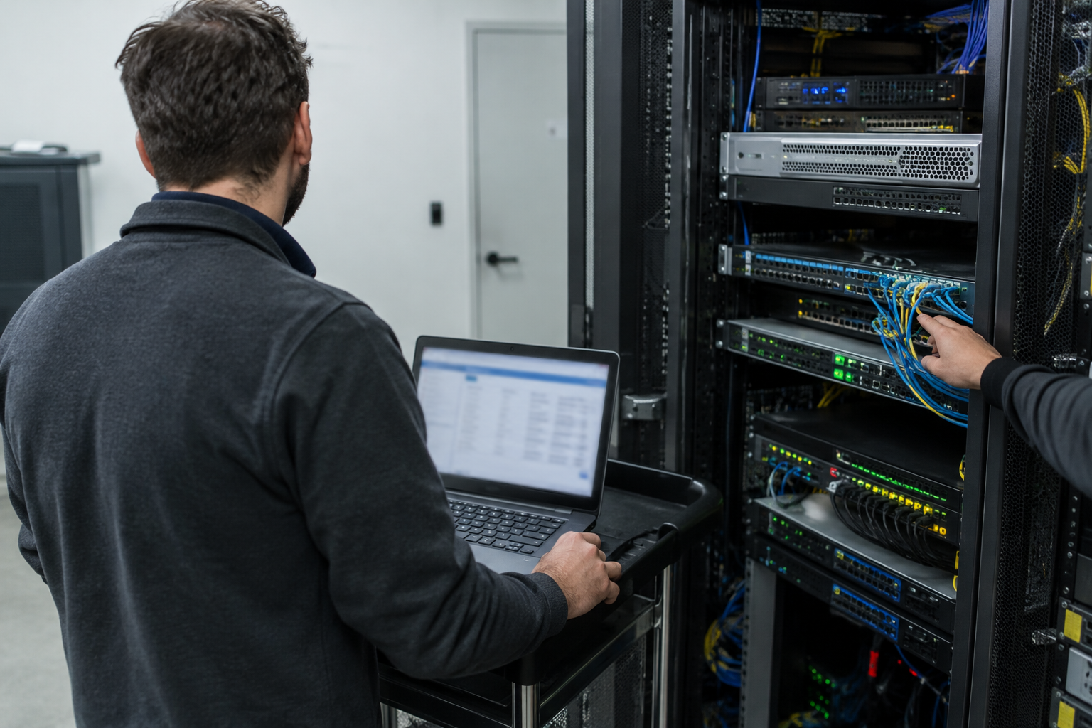An administrator checks a rack-mounted appliance during a Cisco Secure Email Gateway security review.