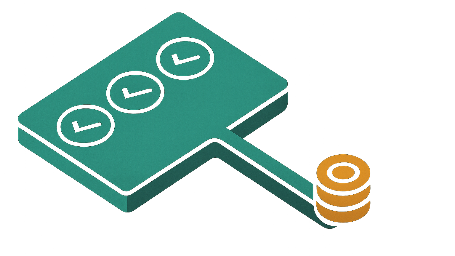 An editorial illustration of a stylized DNS record card stamped SPF, DKIM, and DMARC, with a separate labeled stream for billing email, shown in clean isometric view.