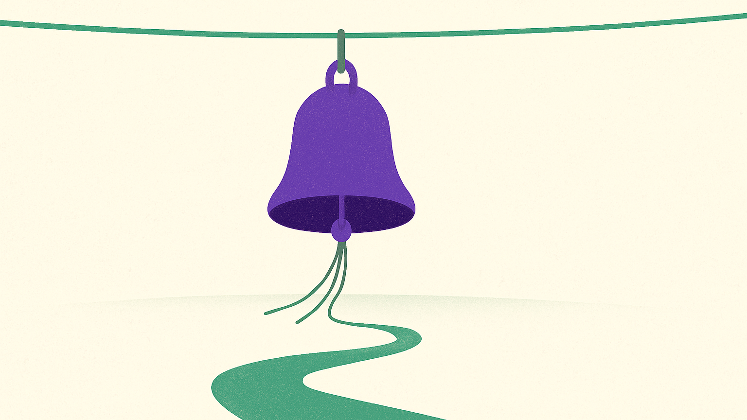 A central bell triggered by a tripwire with a few selectable strands, symbolizing Mailgun email delivery events routed into Discord alerts and the need to choose what should ring.