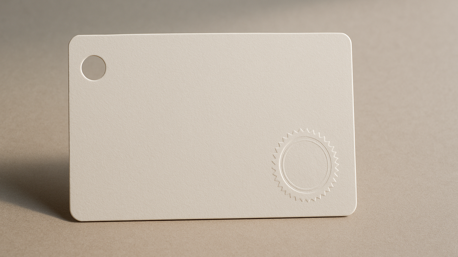 A symbolic photo of a paper certificate with a punched-out section where 'client' would be, leaving a clean, centered card on a neutral background.