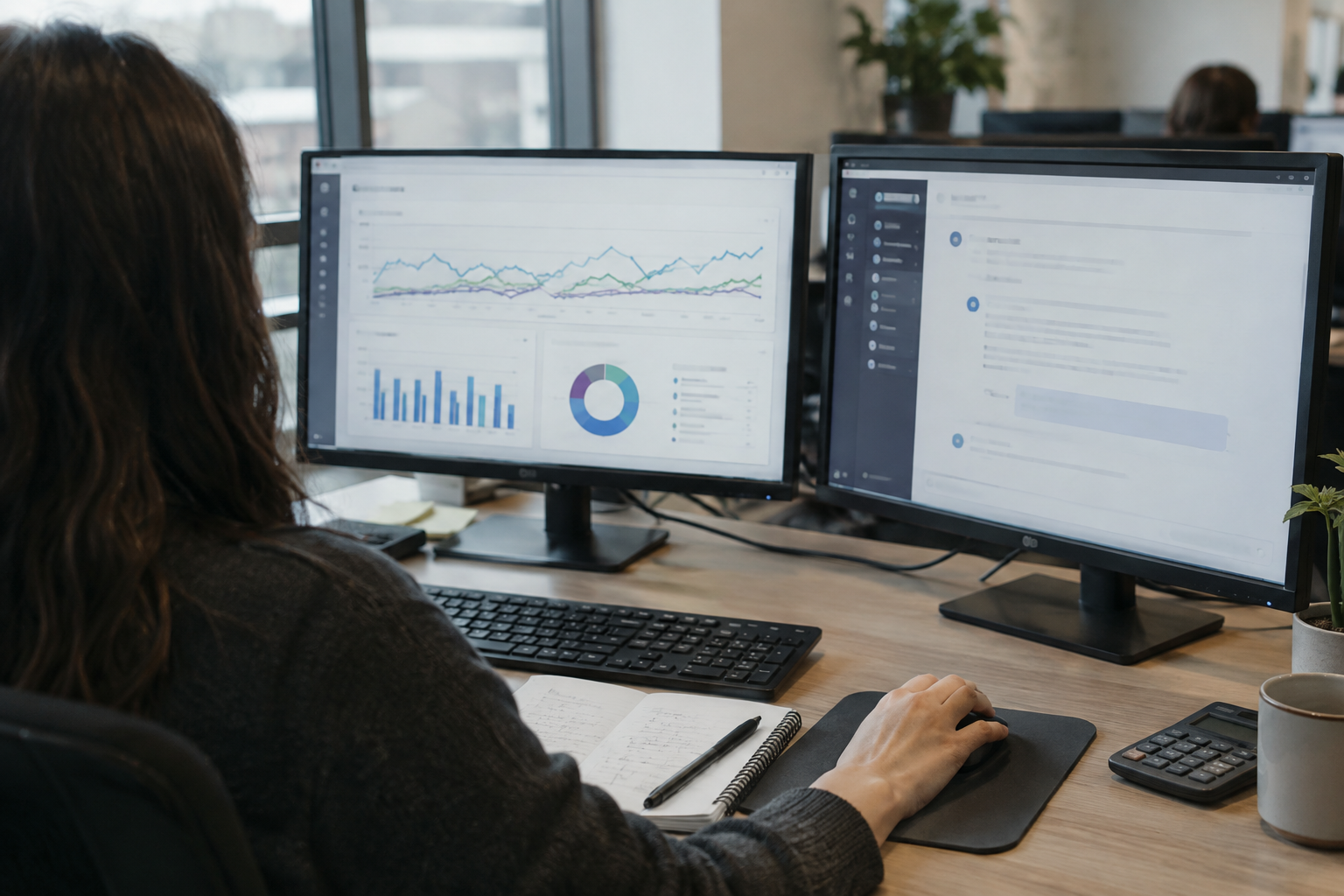 An email analyst compares charts and an AI chat window, illustrating Validity Engage’s MCP workflow.