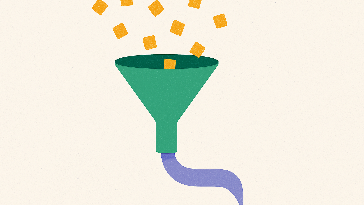 A green funnel turns scattered amber data tiles into a single clean conversational ribbon, representing email intelligence made available inside AI chats through MCP.